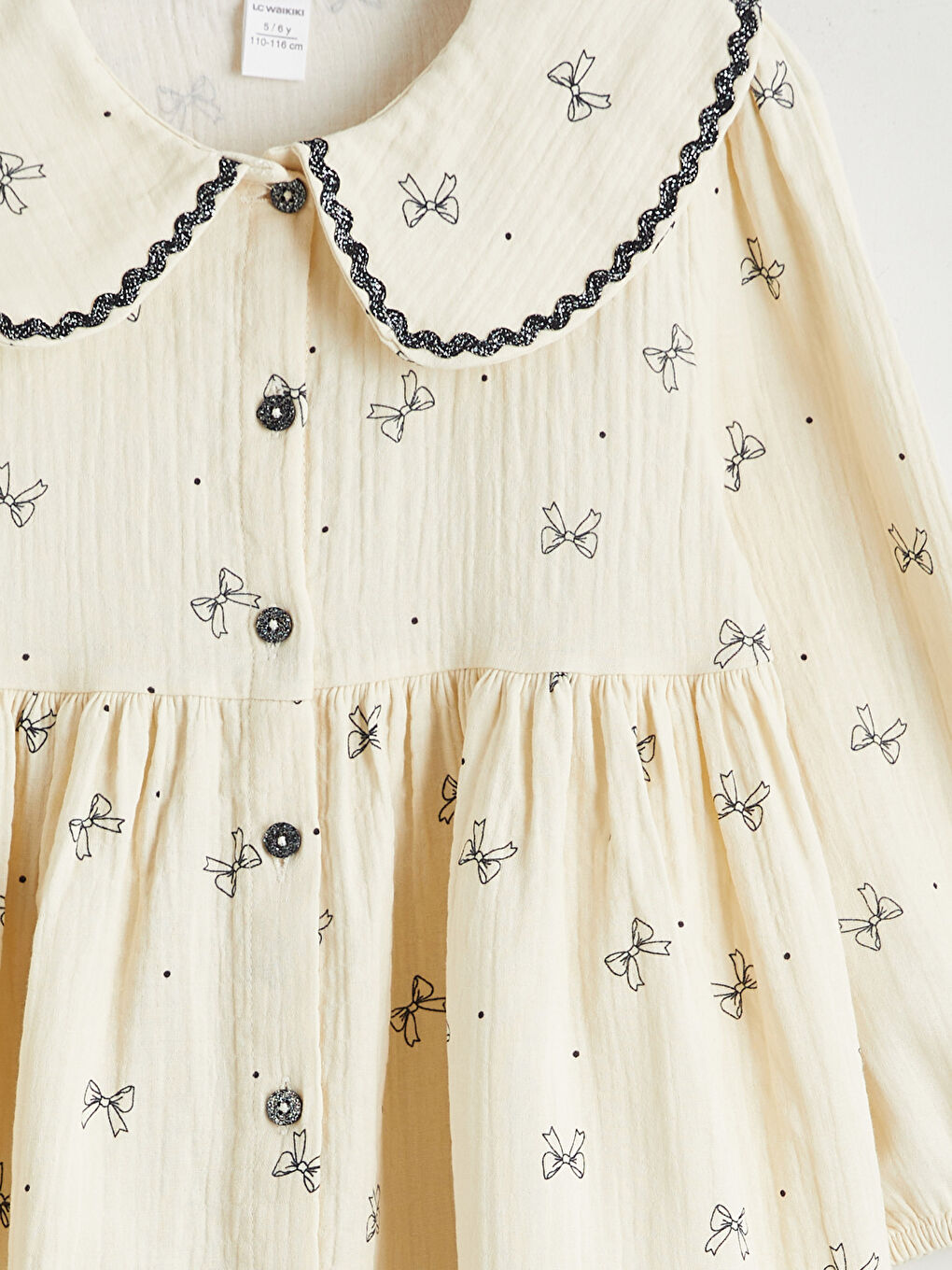 Ekru Bebe Yaka Fırfırlı Kız Çocuk Elbise-2