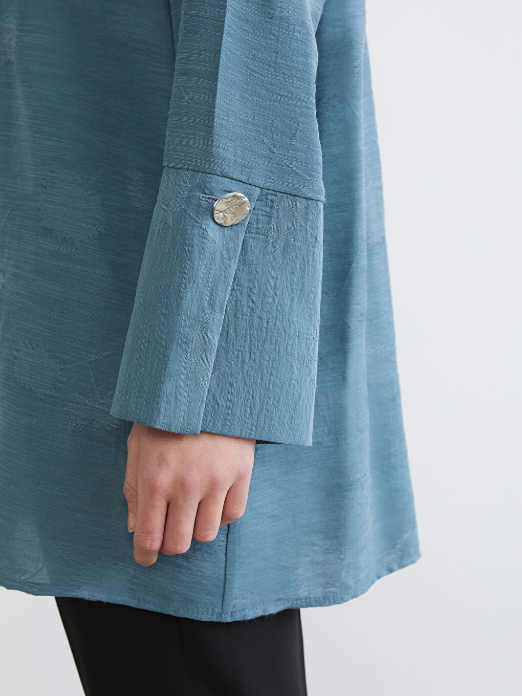 Petrol Nakışlı Oversize Kadın Gömlek Tunik-2