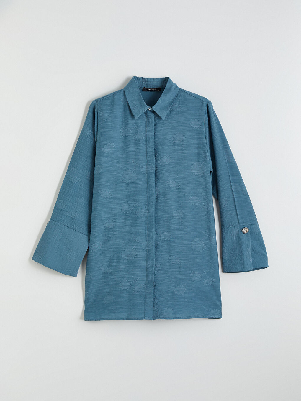 Petrol Nakışlı Oversize Kadın Gömlek Tunik-4