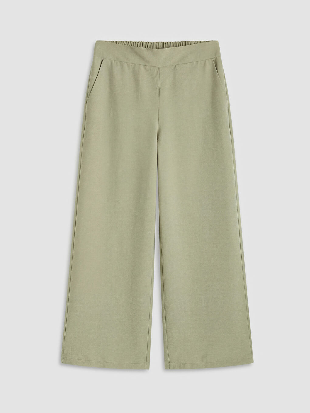 Haki Beli Lastikli Geniş Paça Kadın Pantolon