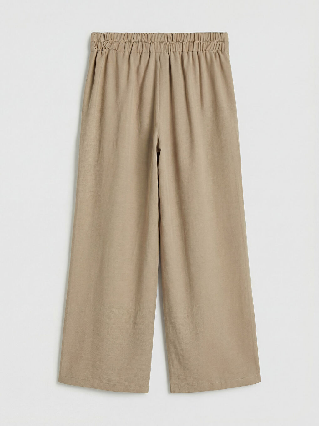 Bej Beli Lastikli Geniş Paça Kadın Pantolon-1