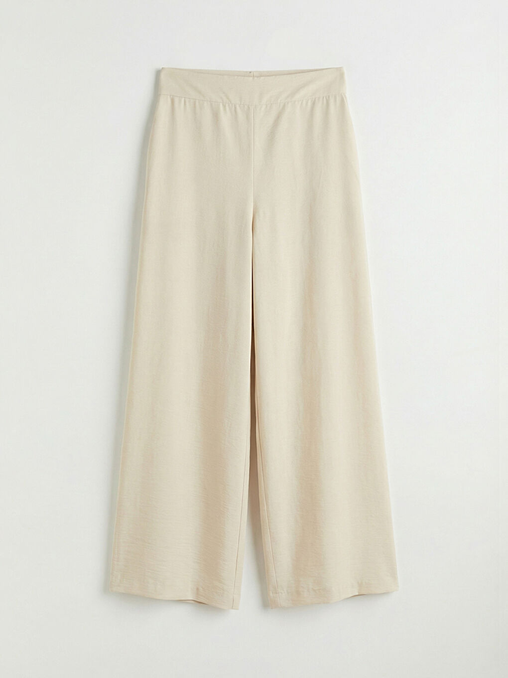 Bej Beli Lastikli Geniş Paça Kadın Pantolon	-4