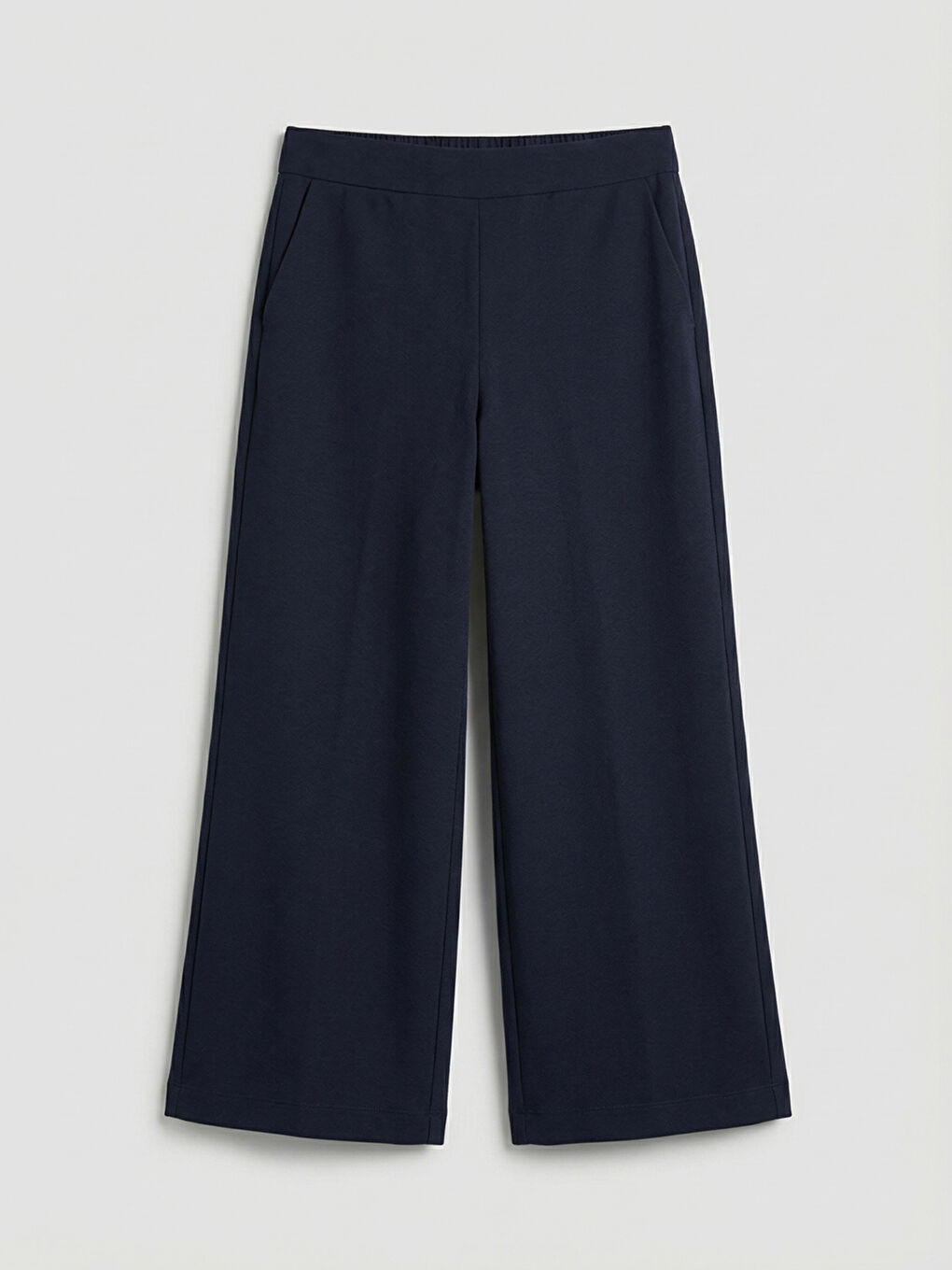 Lacivert Beli Lastikli Geniş Paça Kadın Pantolon	-4