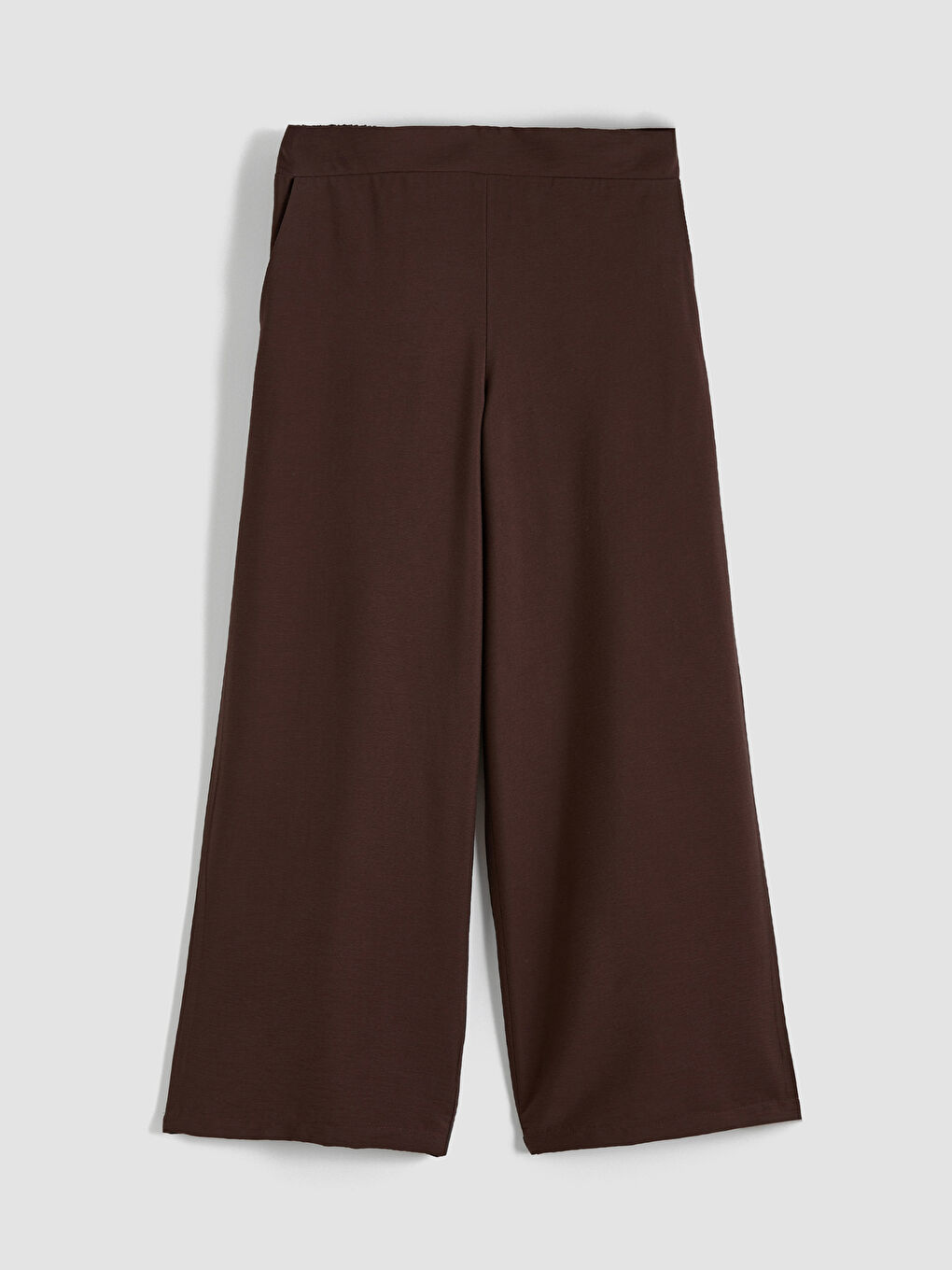 Kahverengi Beli Lastikli Geniş Paça Kadın Pantolon	-3