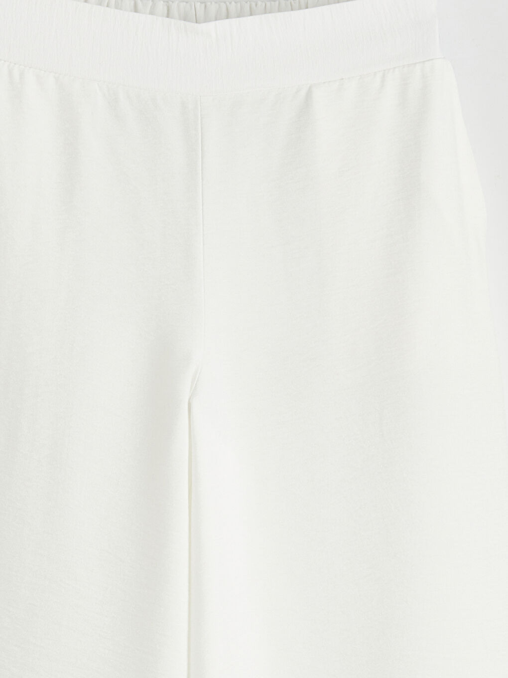Beyaz Beli Lastikli Geniş Paça Kadın Pantolon	-3