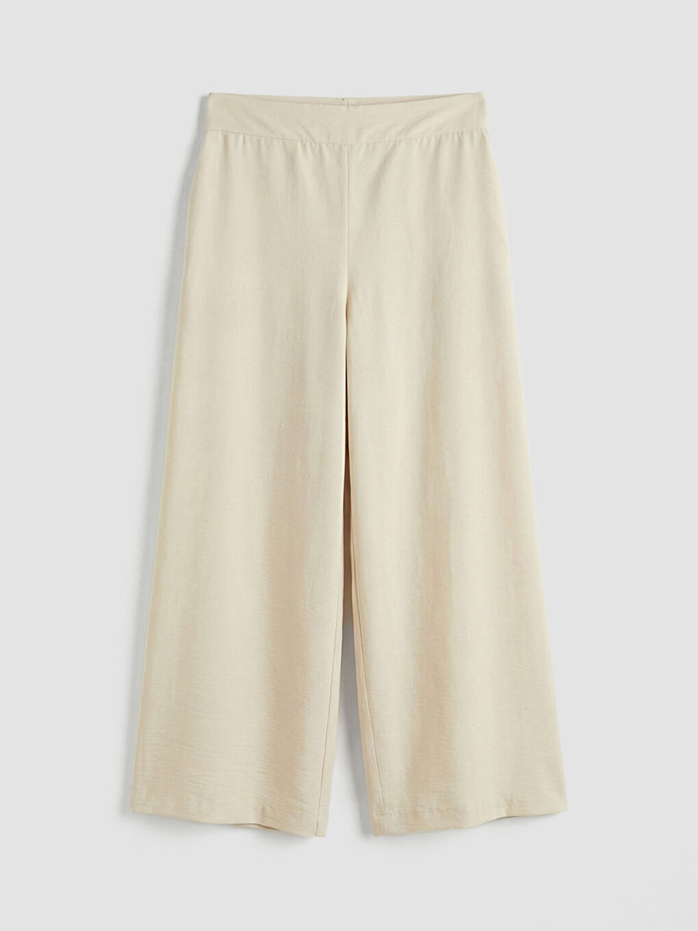 Bej Beli Lastikli Geniş Paça Kadın Pantolon	-6