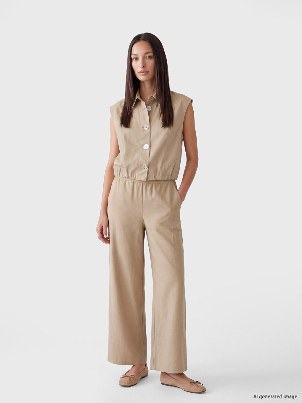Elastic Waist Wide Leg Women's Trousers