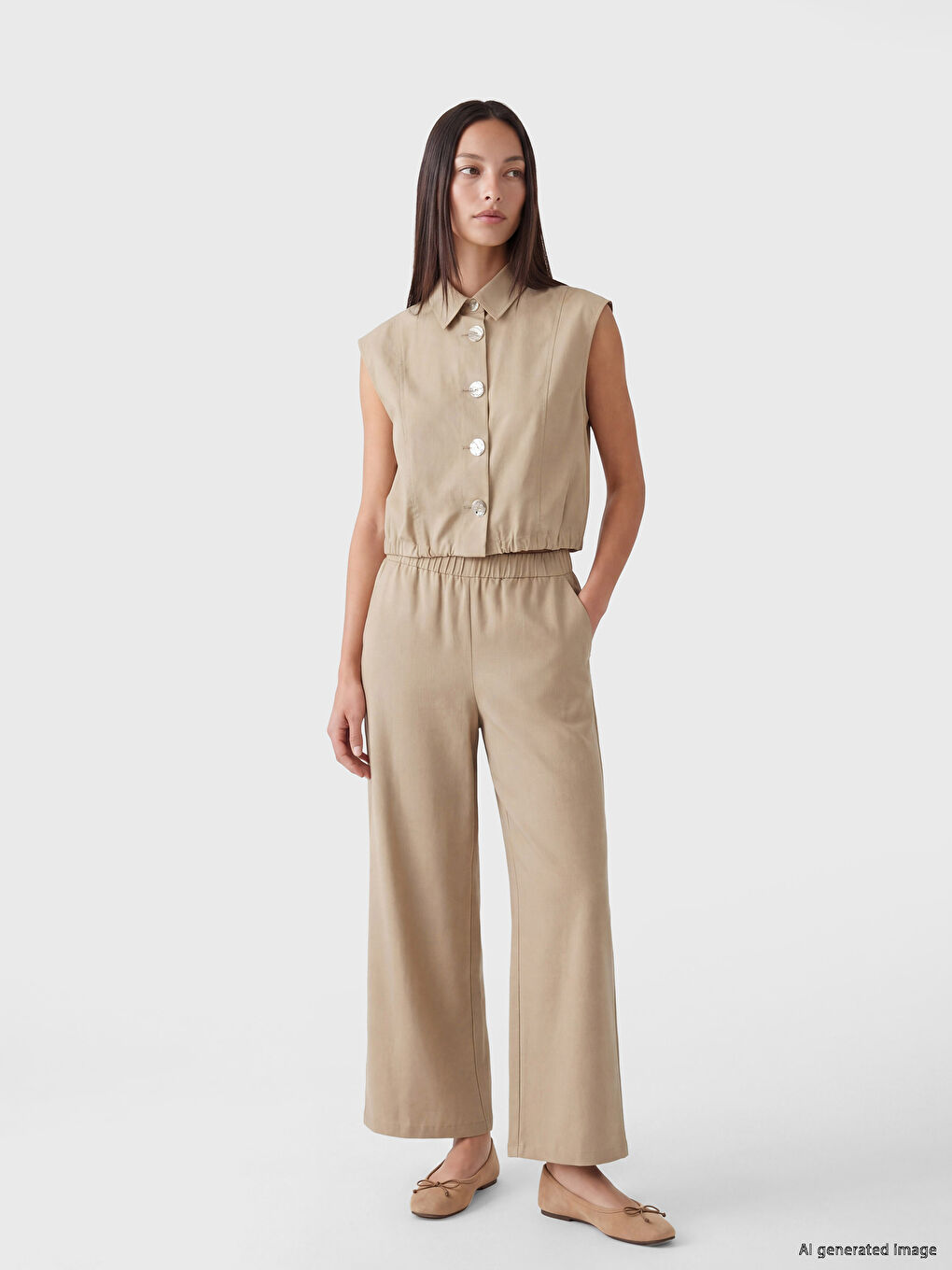 Elastic Waist Wide Leg Women's Trousers-1