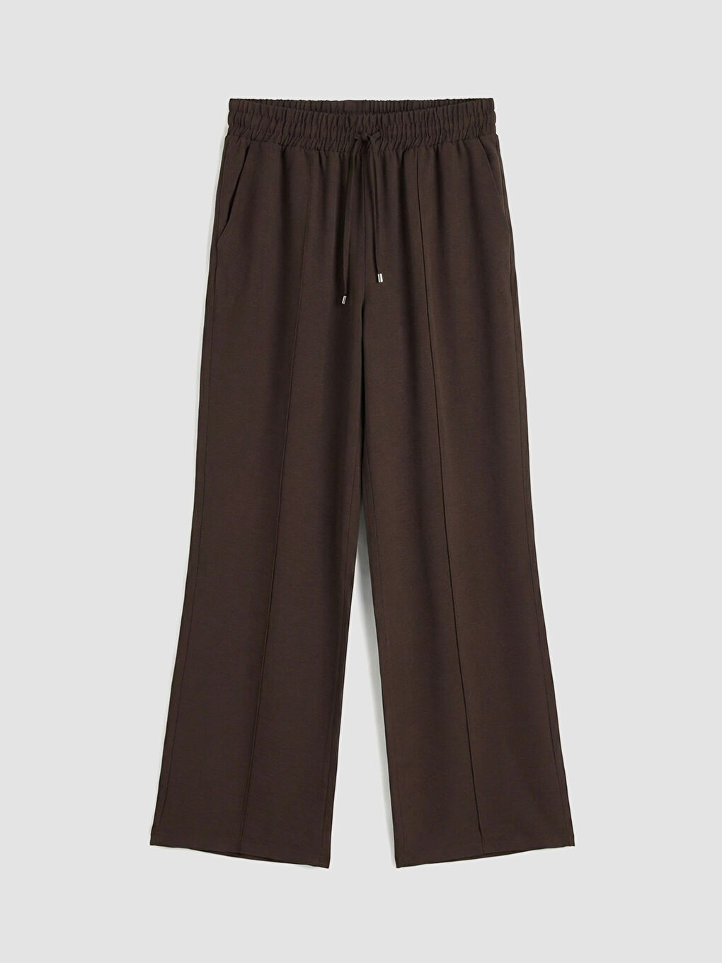 Kahverengi Beli Lastikli Geniş Paça Kadın Pantolon