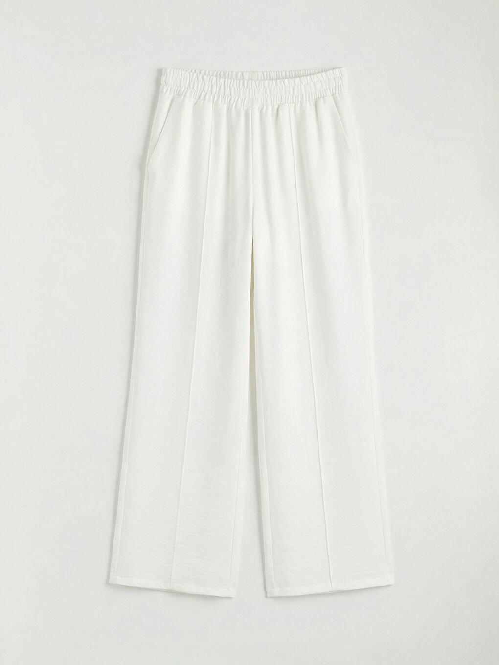 Beyaz Beli Lastikli Geniş Paça Kadın Pantolon-4