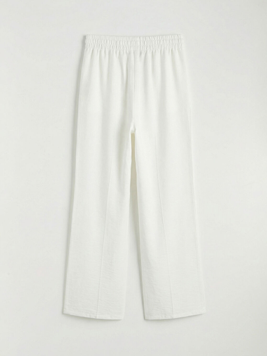 Beyaz Beli Lastikli Geniş Paça Kadın Pantolon-5