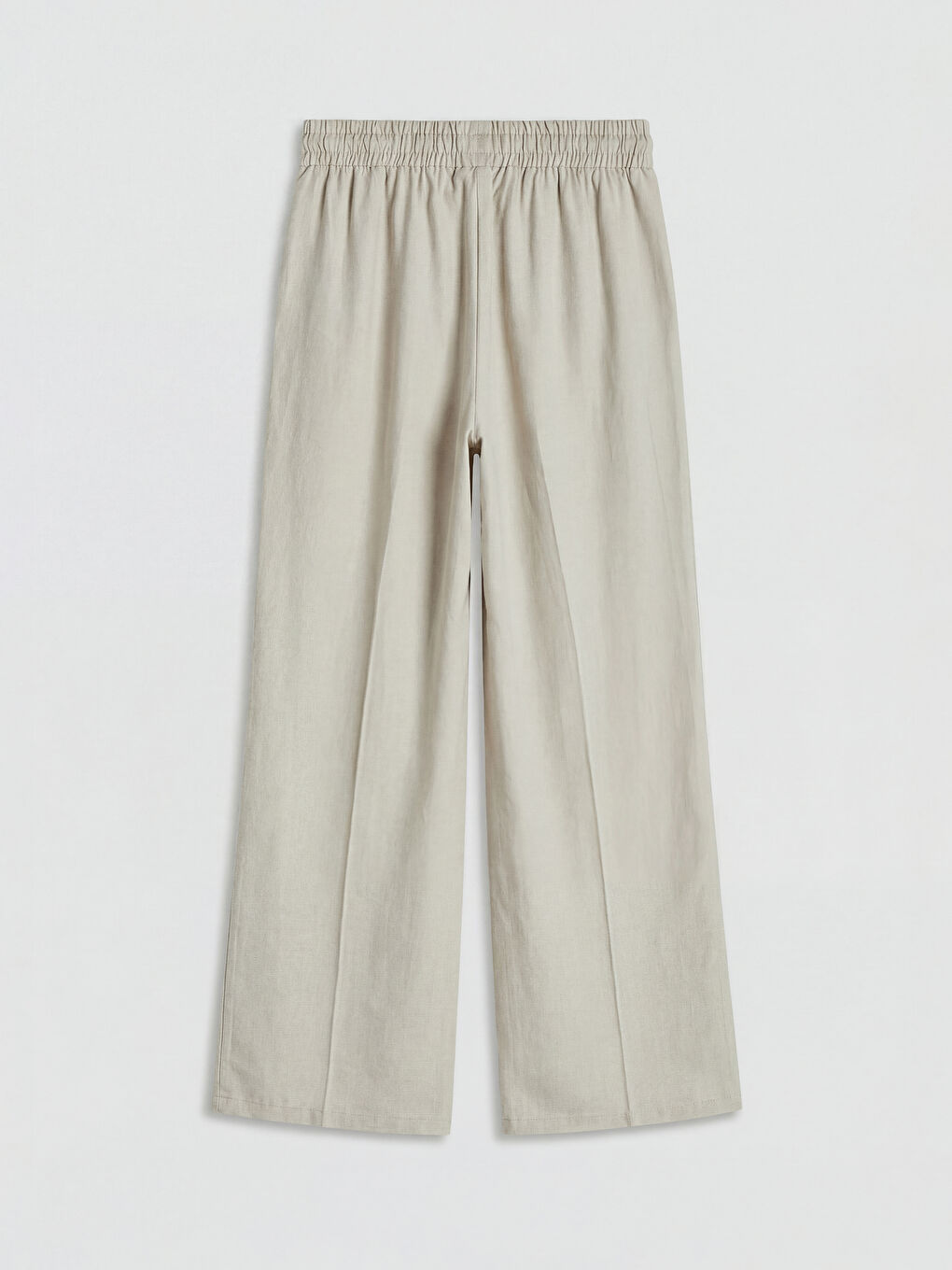 Bej Beli Lastikli Geniş Paça Kadın Pantolon-1