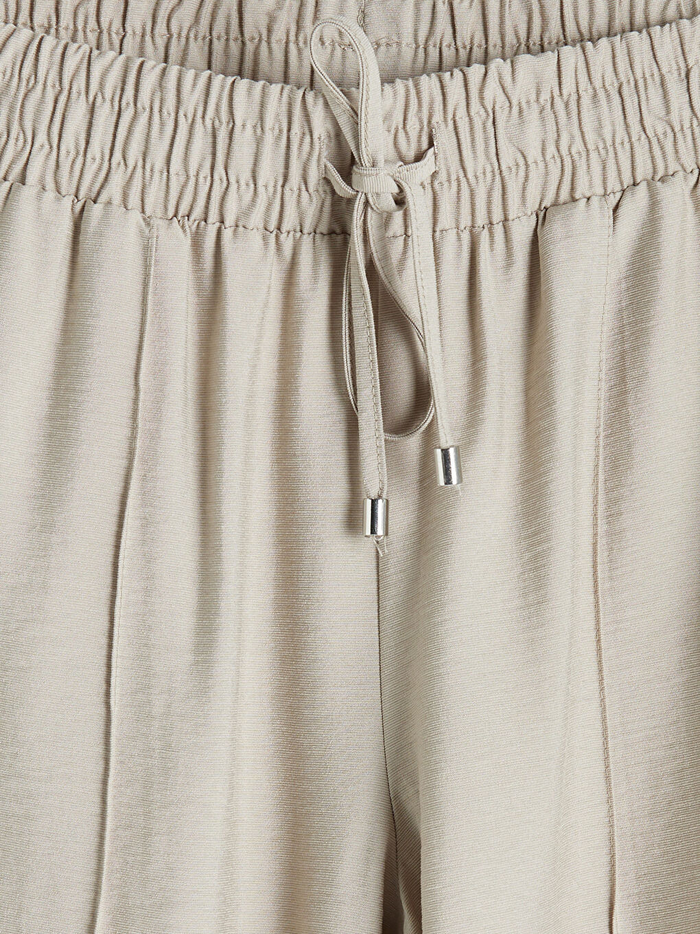 Bej Beli Lastikli Geniş Paça Kadın Pantolon-2