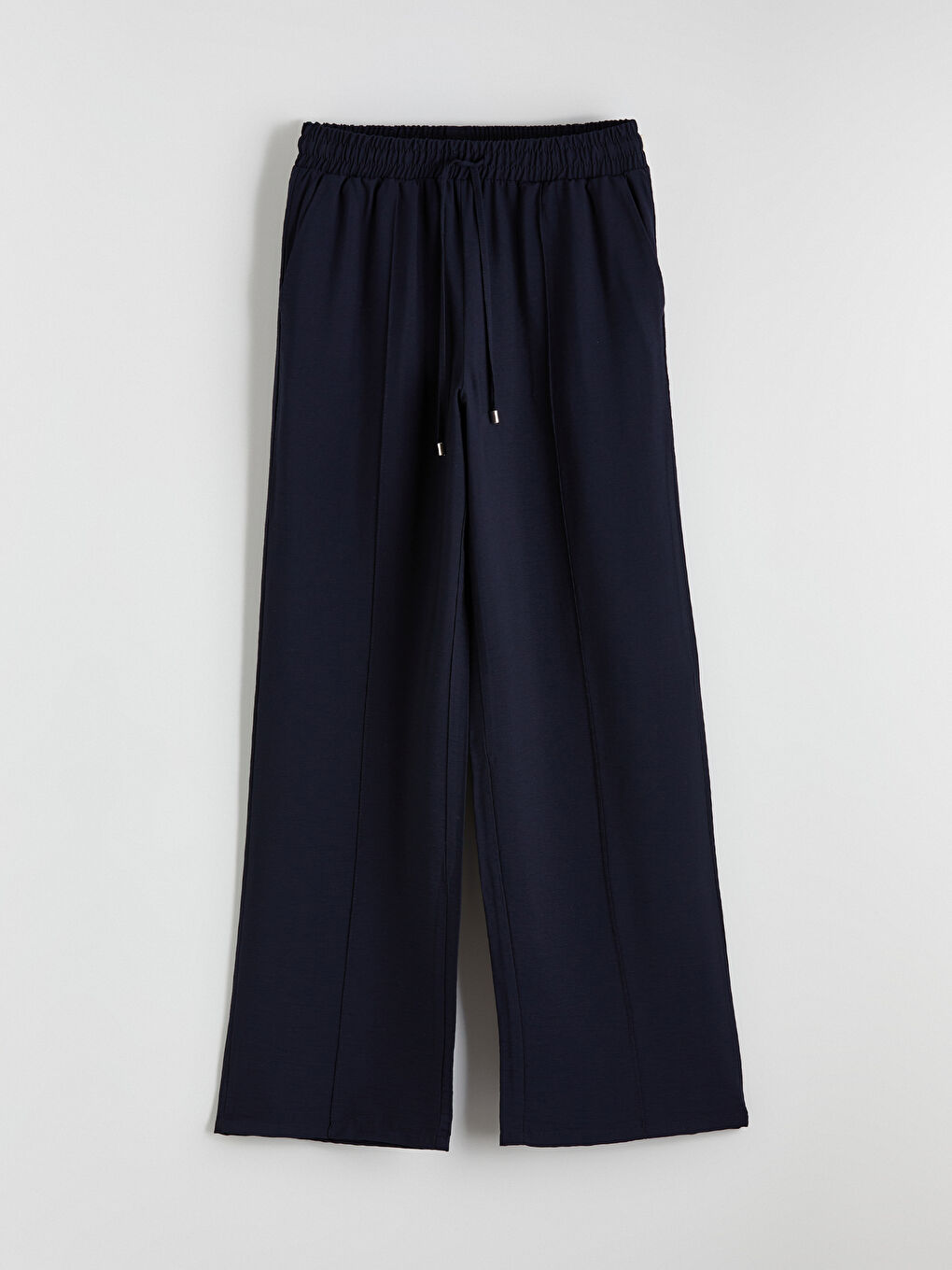 Lacivert Beli Lastikli Geniş Paça Kadın Pantolon