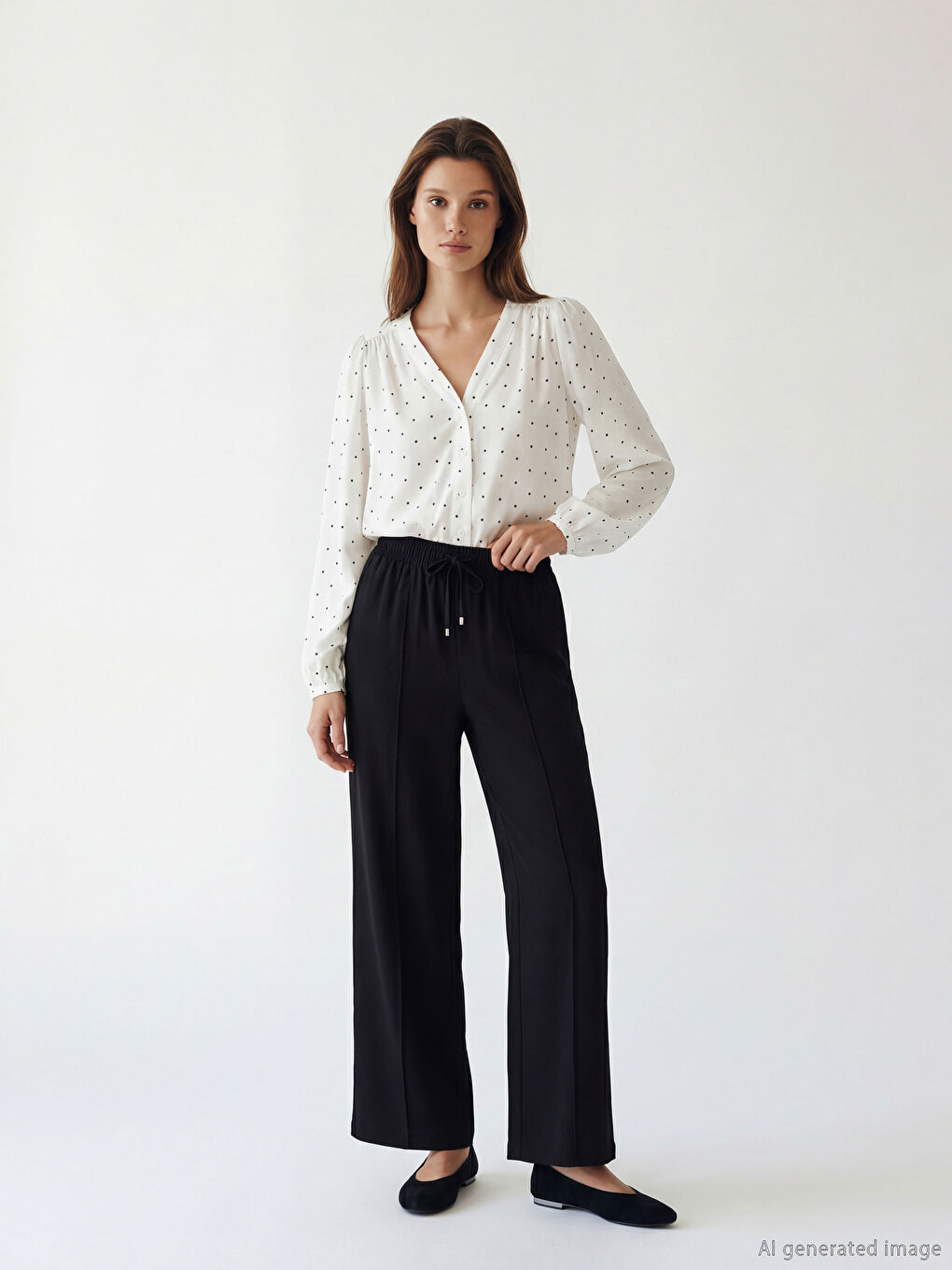 Siyah Beli Lastikli Geniş Paça Kadın Pantolon-1