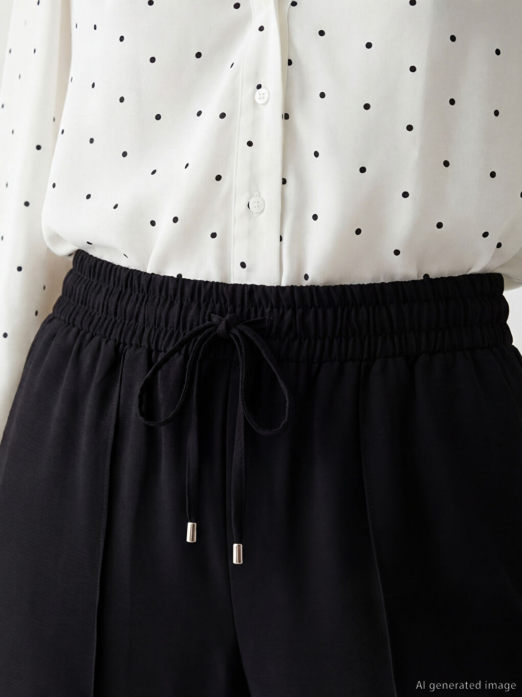 Siyah Beli Lastikli Geniş Paça Kadın Pantolon-4