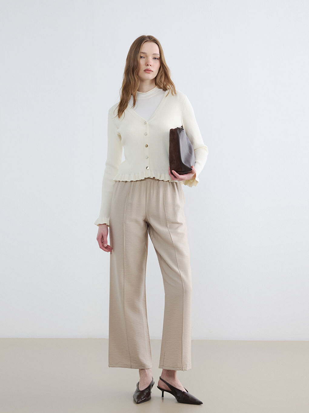 Elastic Waist Wide Leg Women's Trousers
