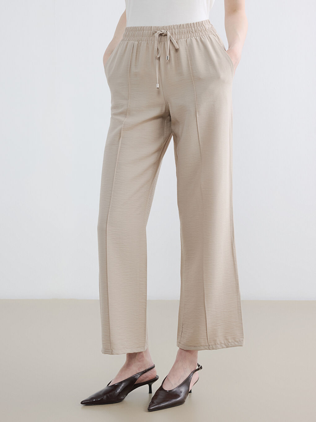 Elastic Waist Wide Leg Women's Trousers-1