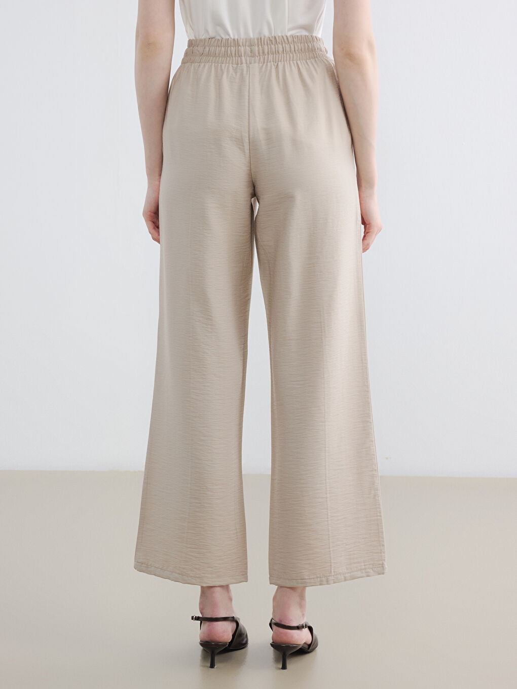 Elastic Waist Wide Leg Women's Trousers-3