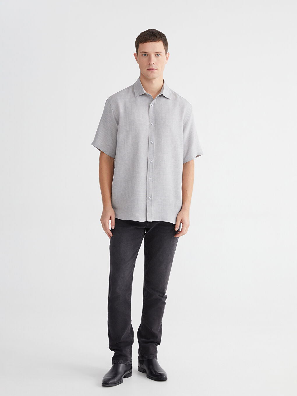 Gri Regular Fit Erkek Gömlek-1