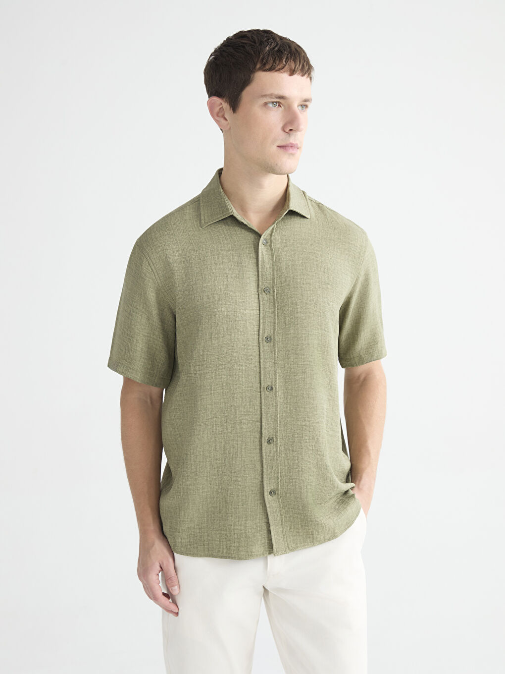 Haki Regular Fit Poplin Erkek Gömlek