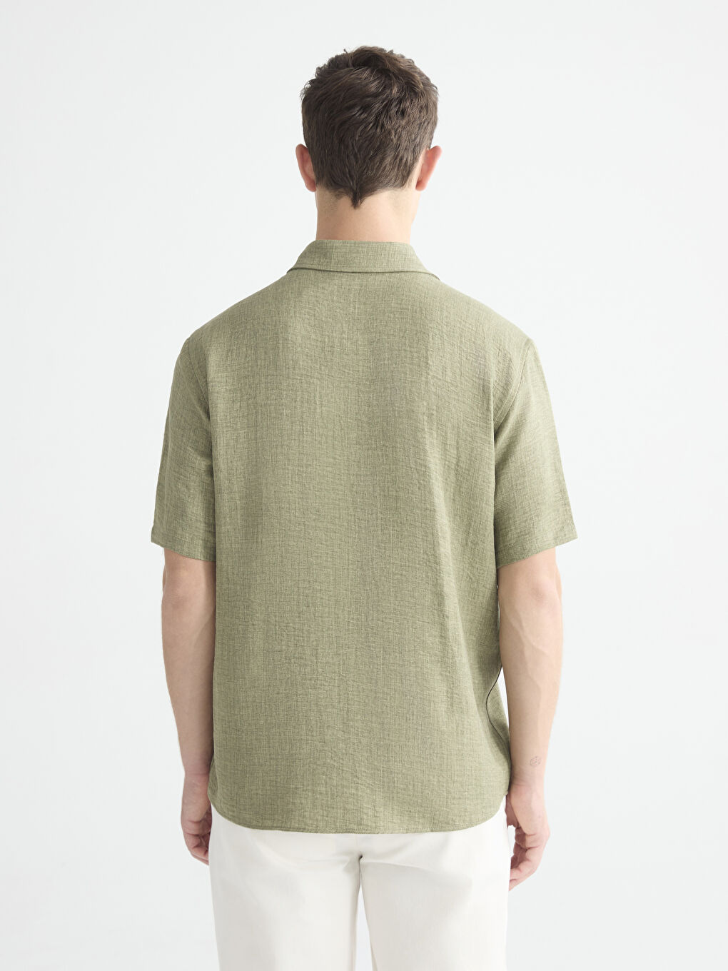 Haki Regular Fit Poplin Erkek Gömlek-3