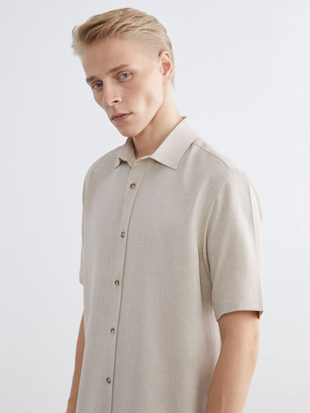 Bej Regular Fit Poplin Erkek Gömlek