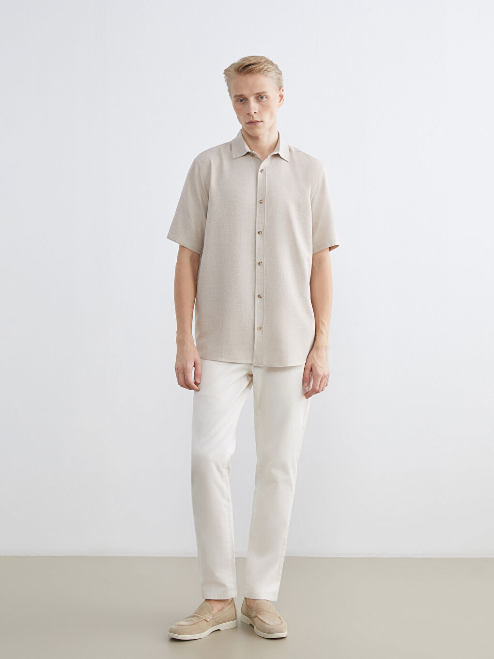 Bej Regular Fit Poplin Erkek Gömlek-1