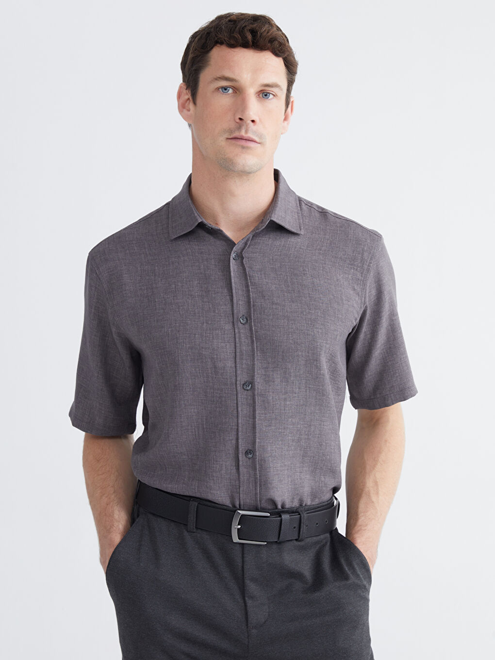 Antrasit Regular Fit Poplin Erkek Gömlek