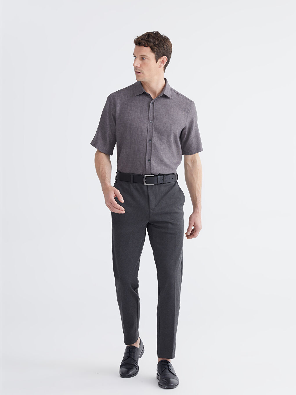 Antrasit Regular Fit Poplin Erkek Gömlek-1