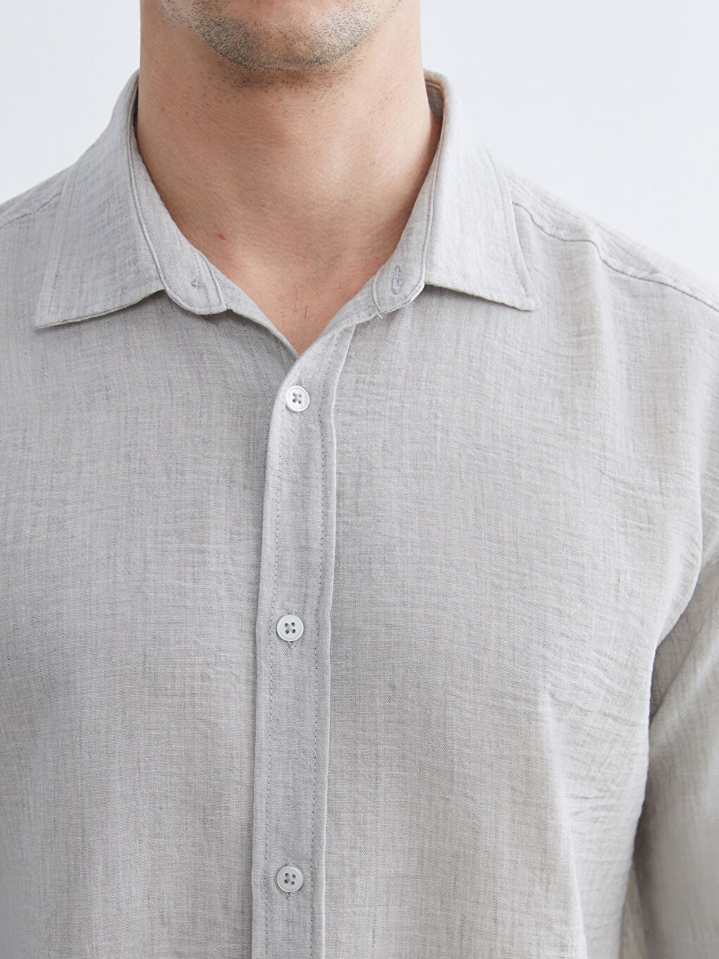 Gri Regular Fit Poplin Erkek Gömlek-2