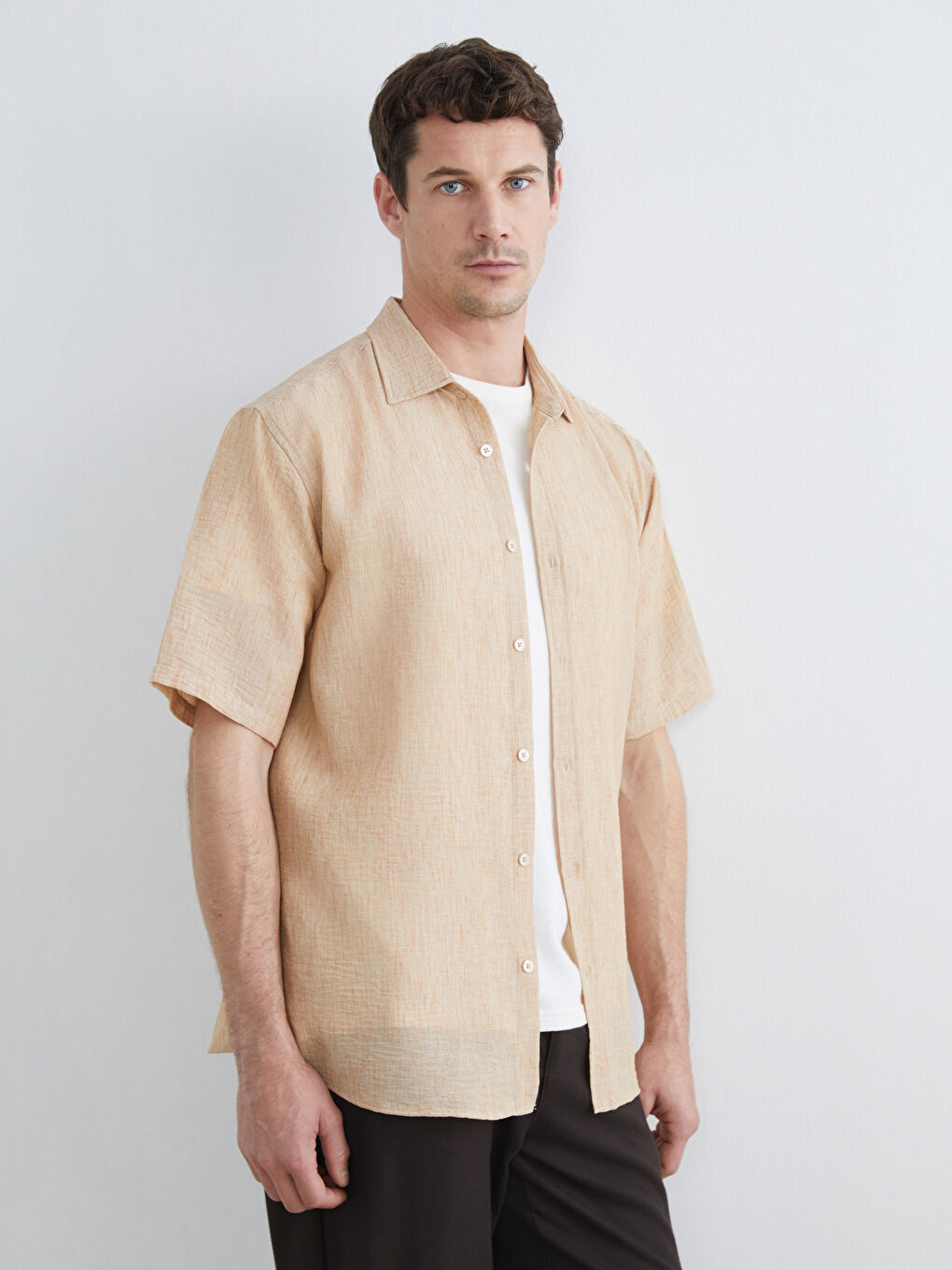 Bej Regular Fit Poplin Erkek Gömlek