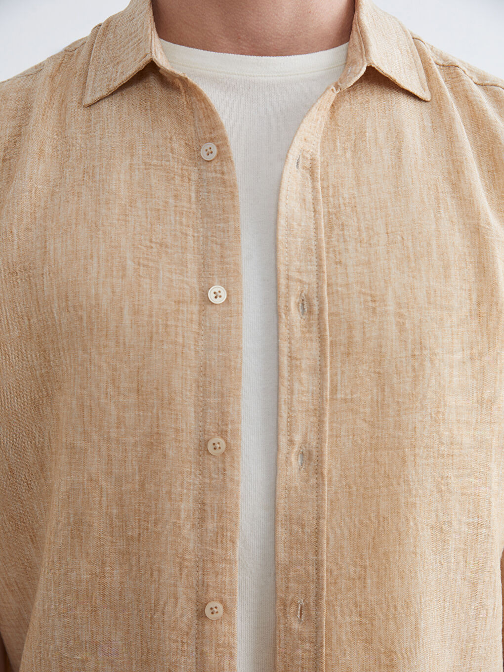 Bej Regular Fit Poplin Erkek Gömlek-2