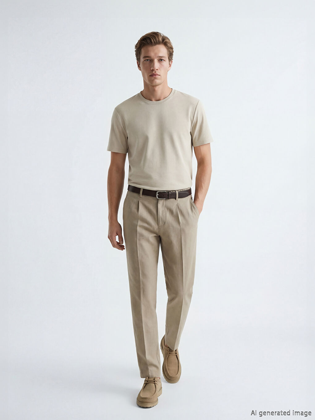 Pantaloni Regular Fit din Amestec de In cu Pliseuri pentru Bărbați