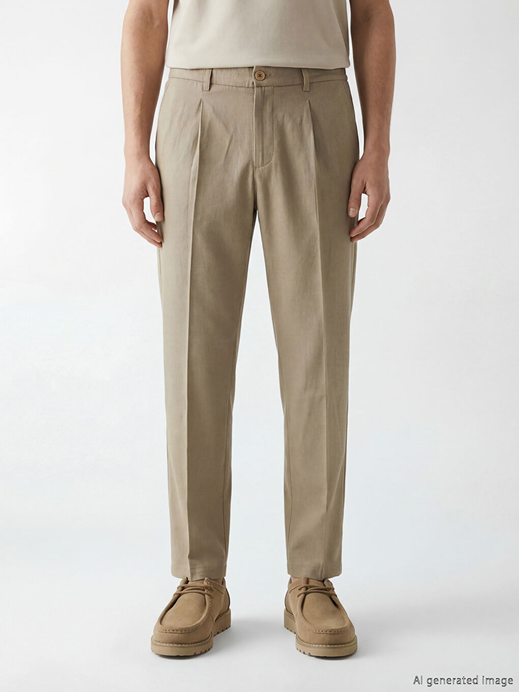 Pantaloni Regular Fit din Amestec de In cu Pliseuri pentru Bărbați-1