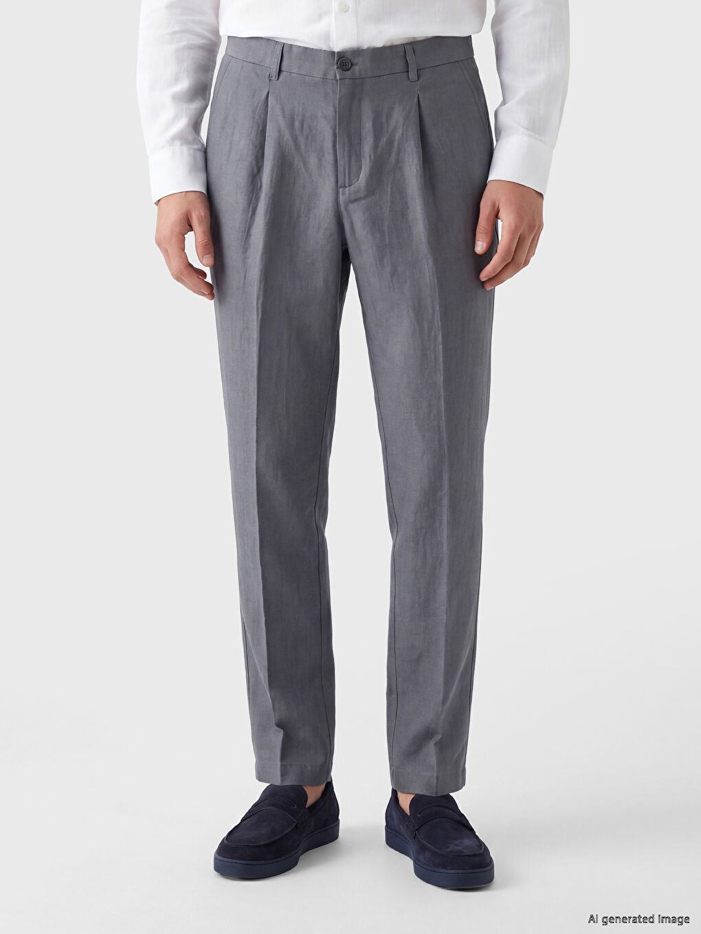 Standard Fit Linen Blend Men's Pleated Trousers-1