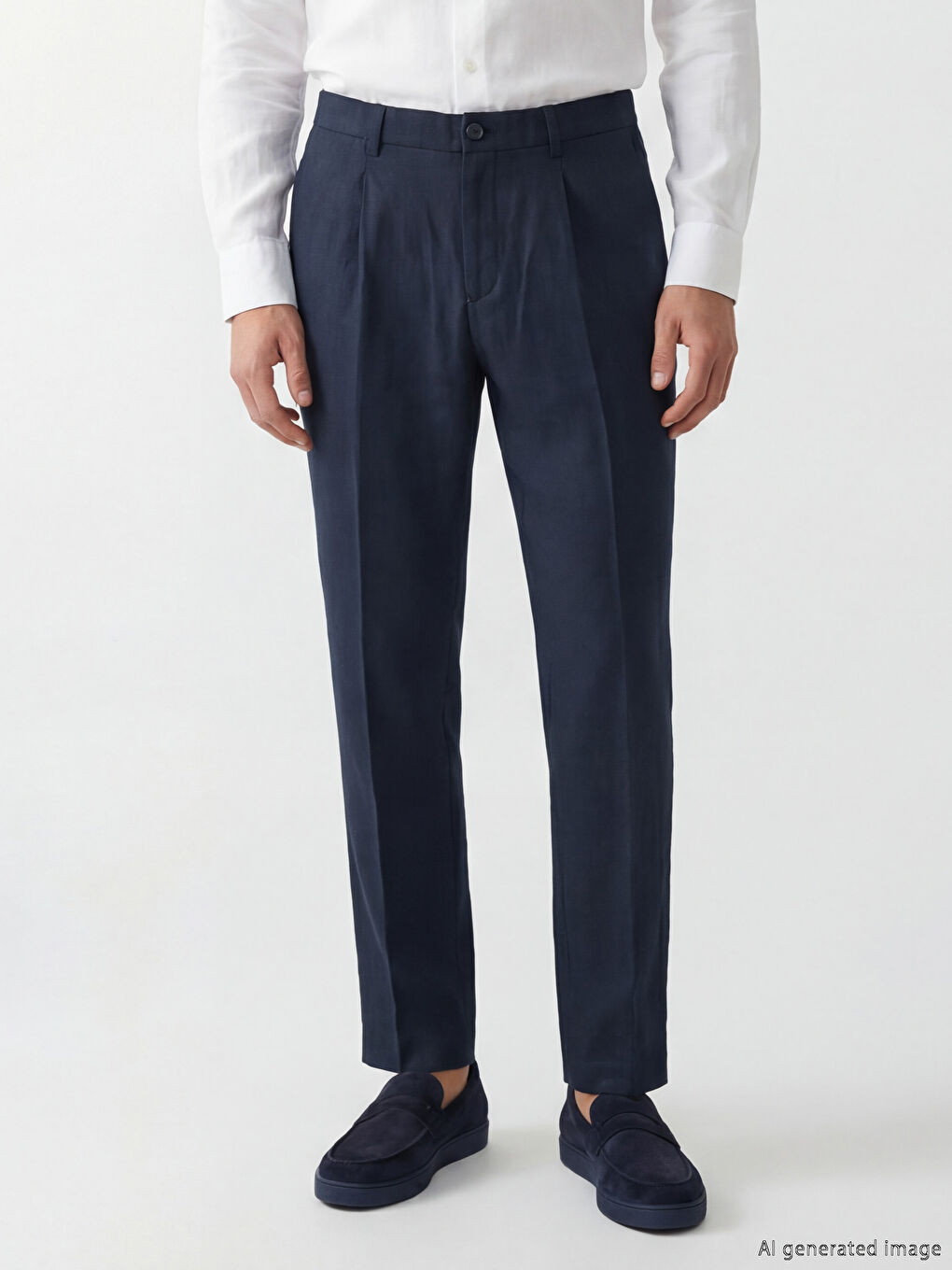 Pantaloni Regular Fit din Amestec de In cu Pliseuri pentru Bărbați-1