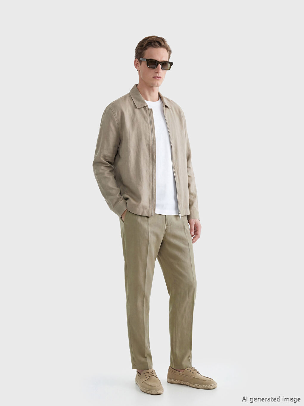 سروال رجالي بقصة عادية من خليط الكتان مطوي