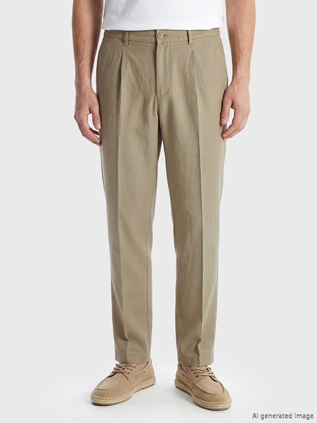 سروال رجالي بقصة عادية من خليط الكتان مطوي-1