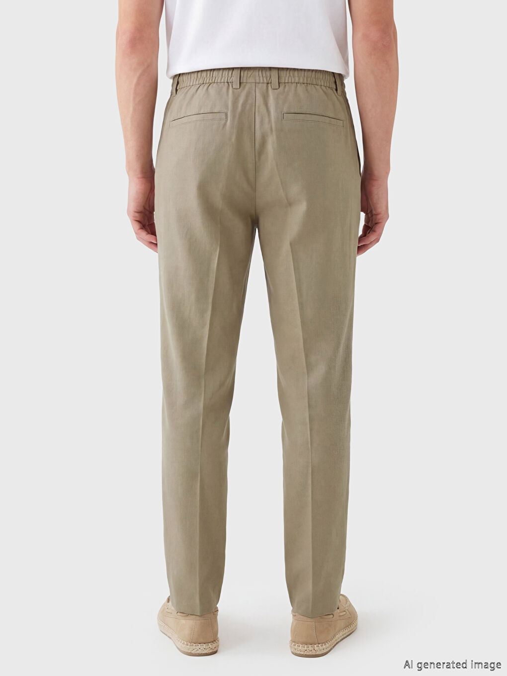 سروال رجالي بقصة عادية من خليط الكتان مطوي-3