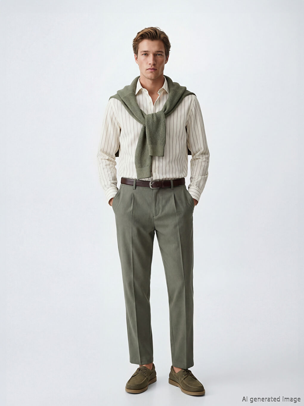 Regular Fit Linen Blend Men's Pleated Trousers