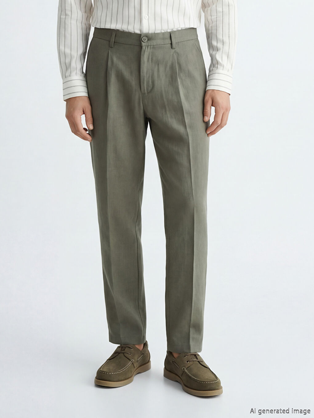 Regular Fit Linen Blend Men's Pleated Trousers-1