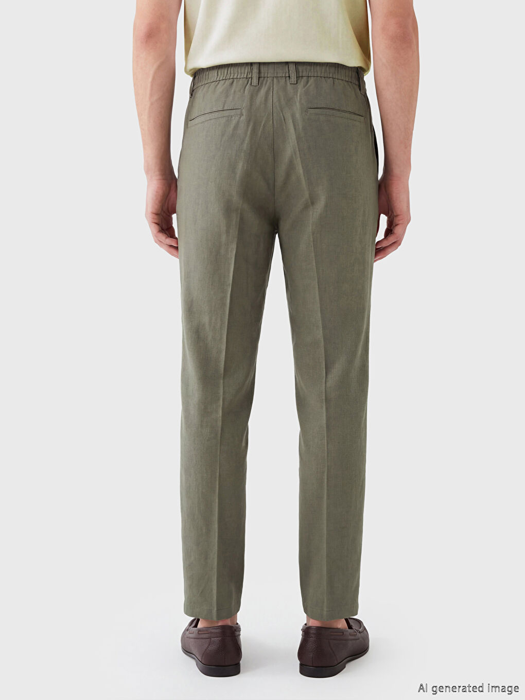 Haki Standart Kalıp Keten Karışımlı Erkek Pileli Pantolon-3