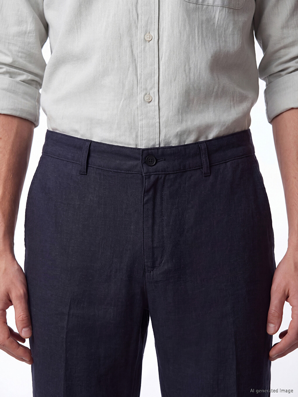 Regular Fit Linen Blend Men's Pleated Trousers-2