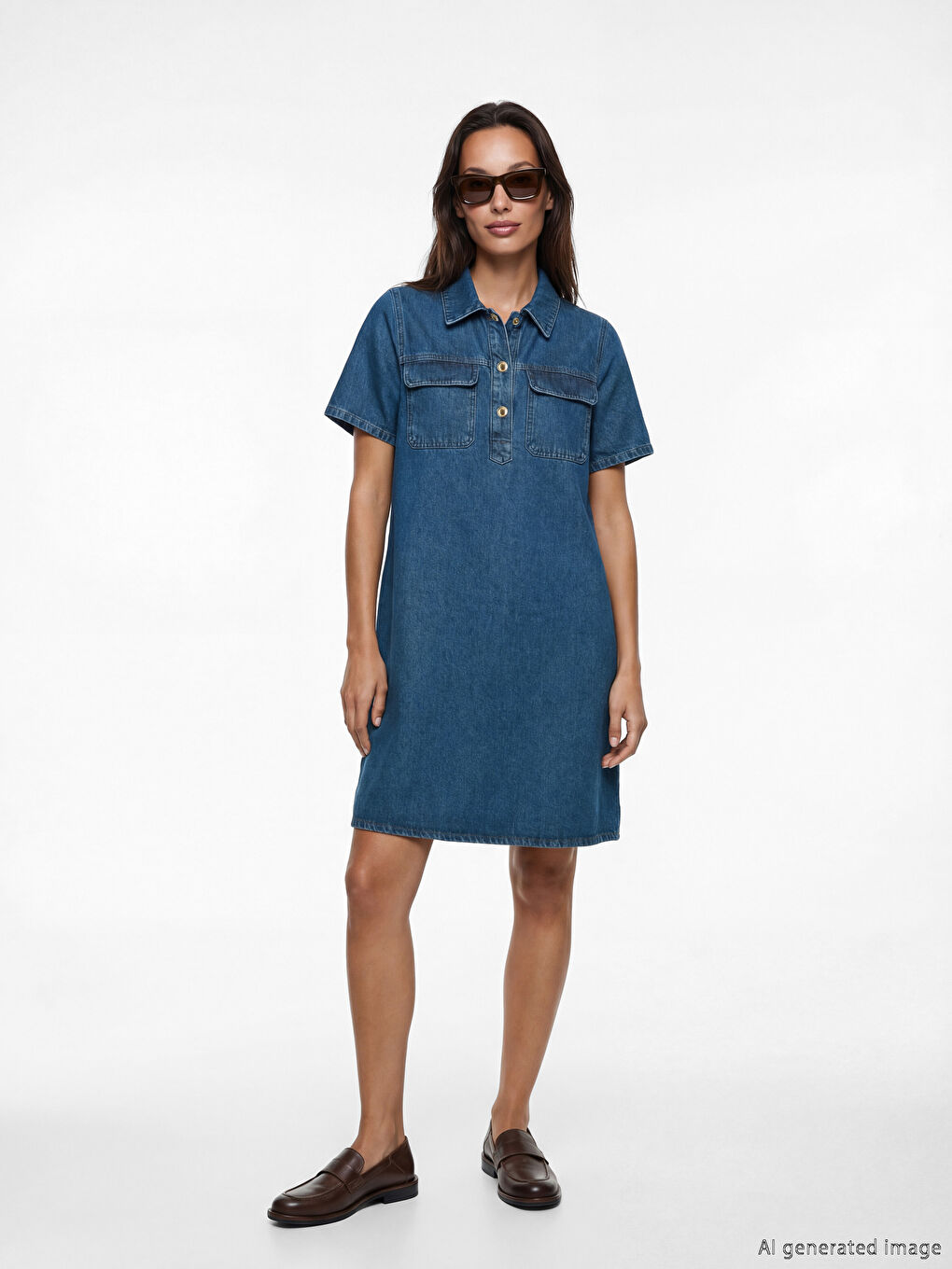 Mavi Gömlek Yaka Jean Elbise