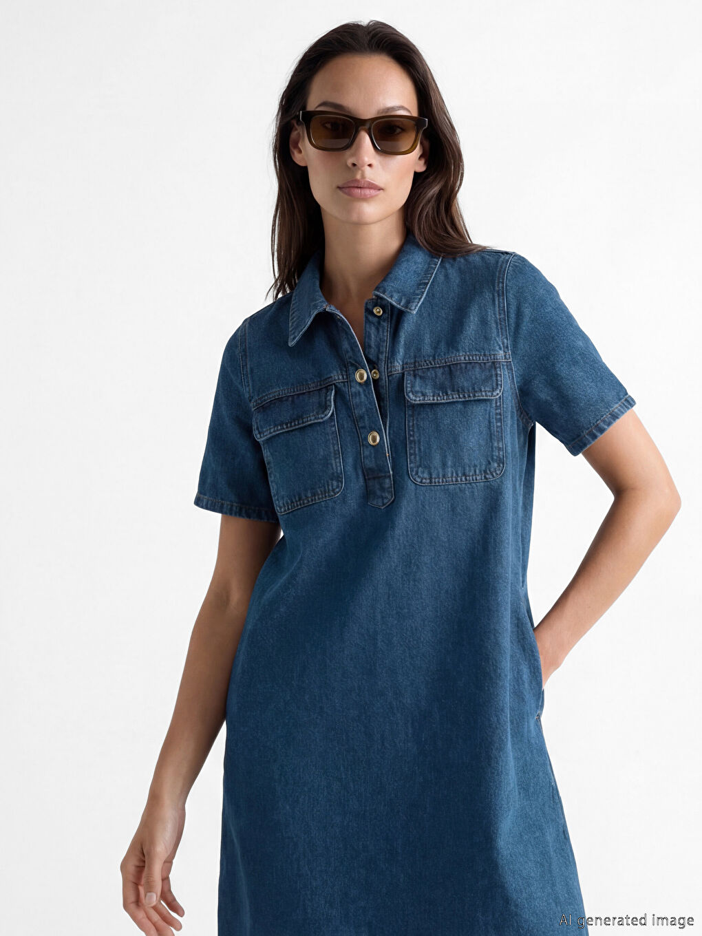 Mavi Gömlek Yaka Jean Elbise-1