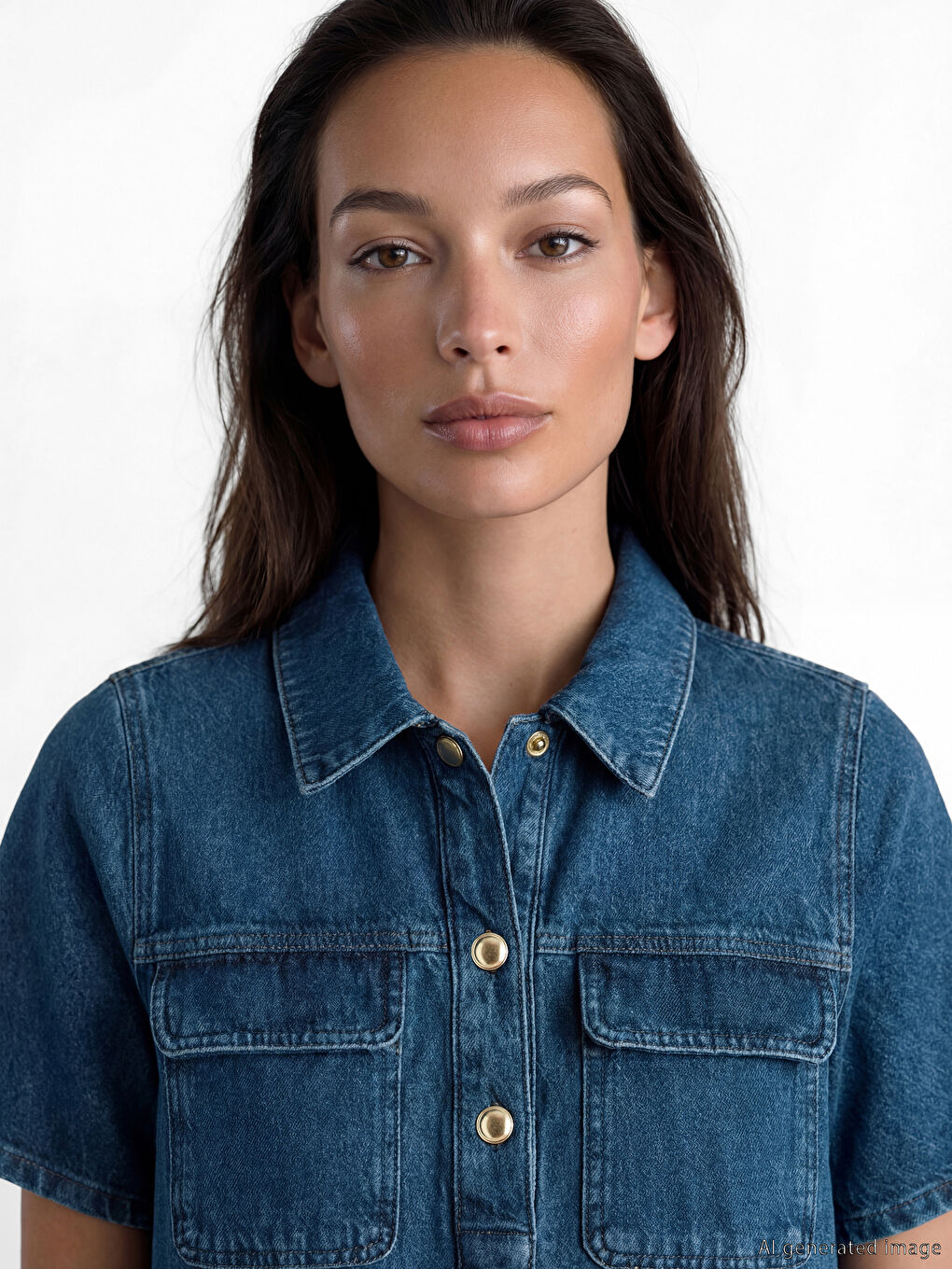 Mavi Gömlek Yaka Jean Elbise-2