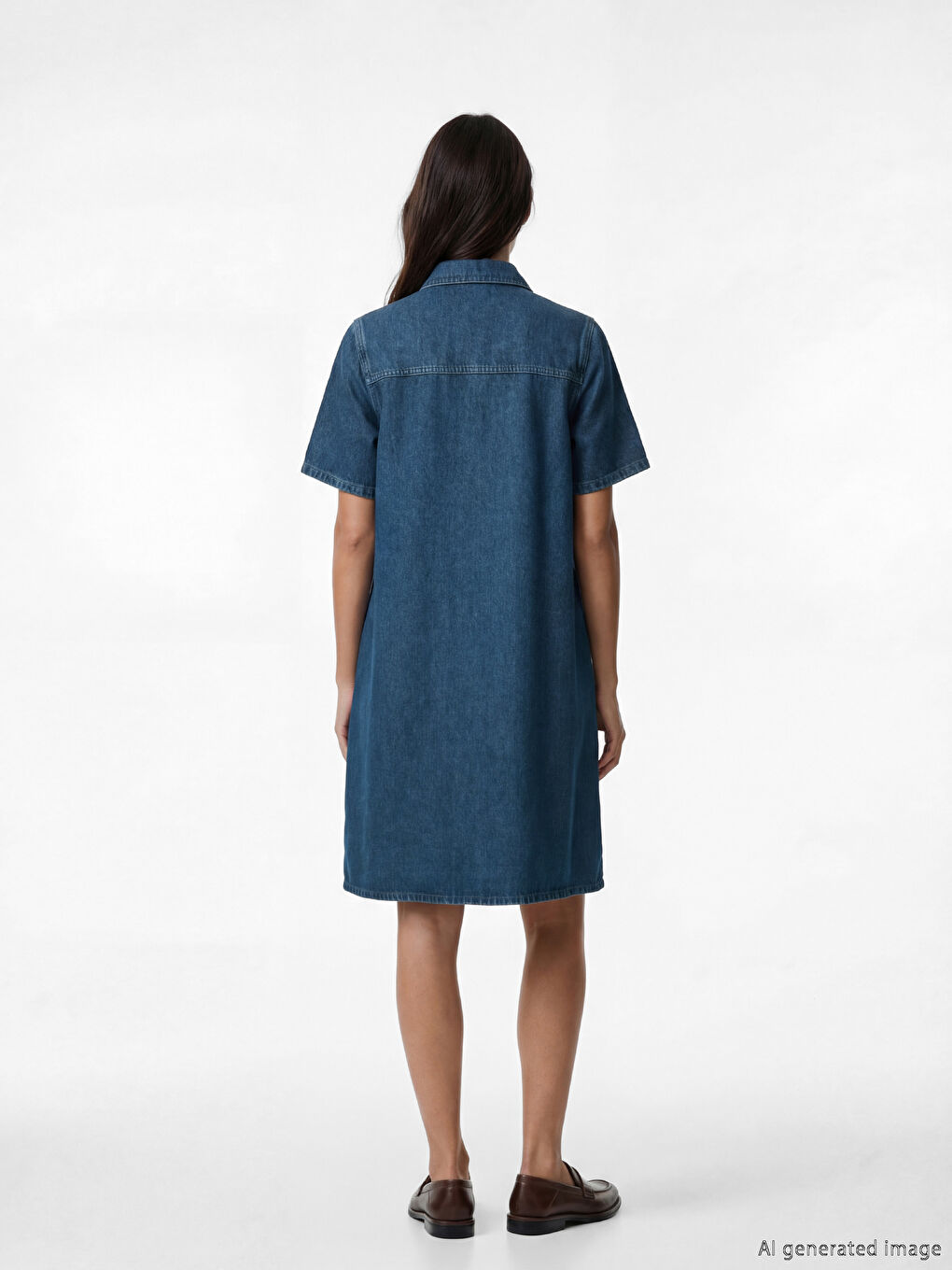Mavi Gömlek Yaka Jean Elbise-3