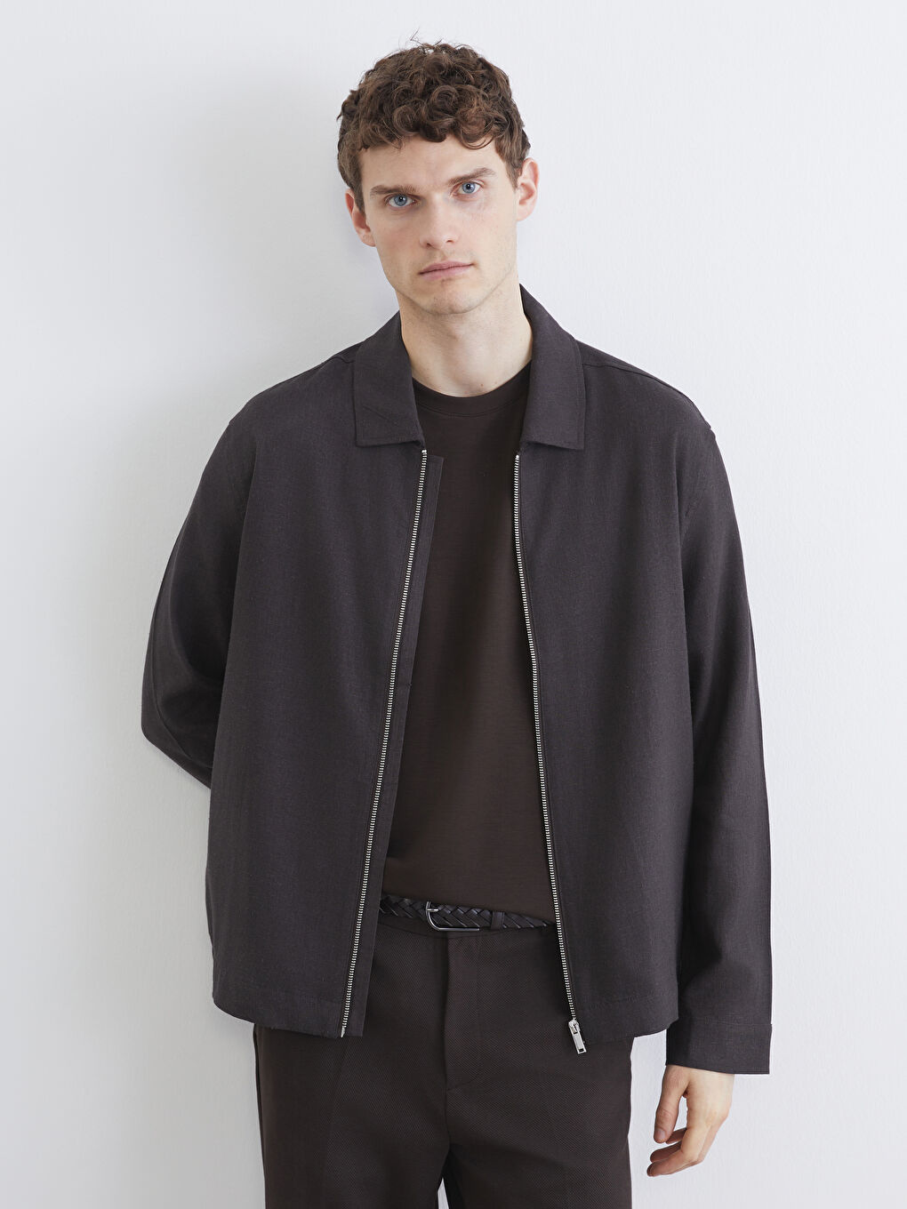 Kahverengi Regular Fit Gömlek Yaka Erkek Mont