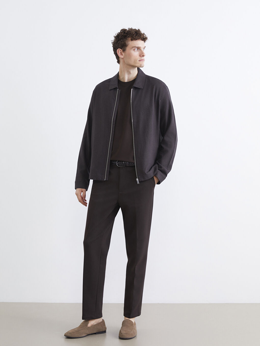 Kahverengi Regular Fit Gömlek Yaka Erkek Mont-1